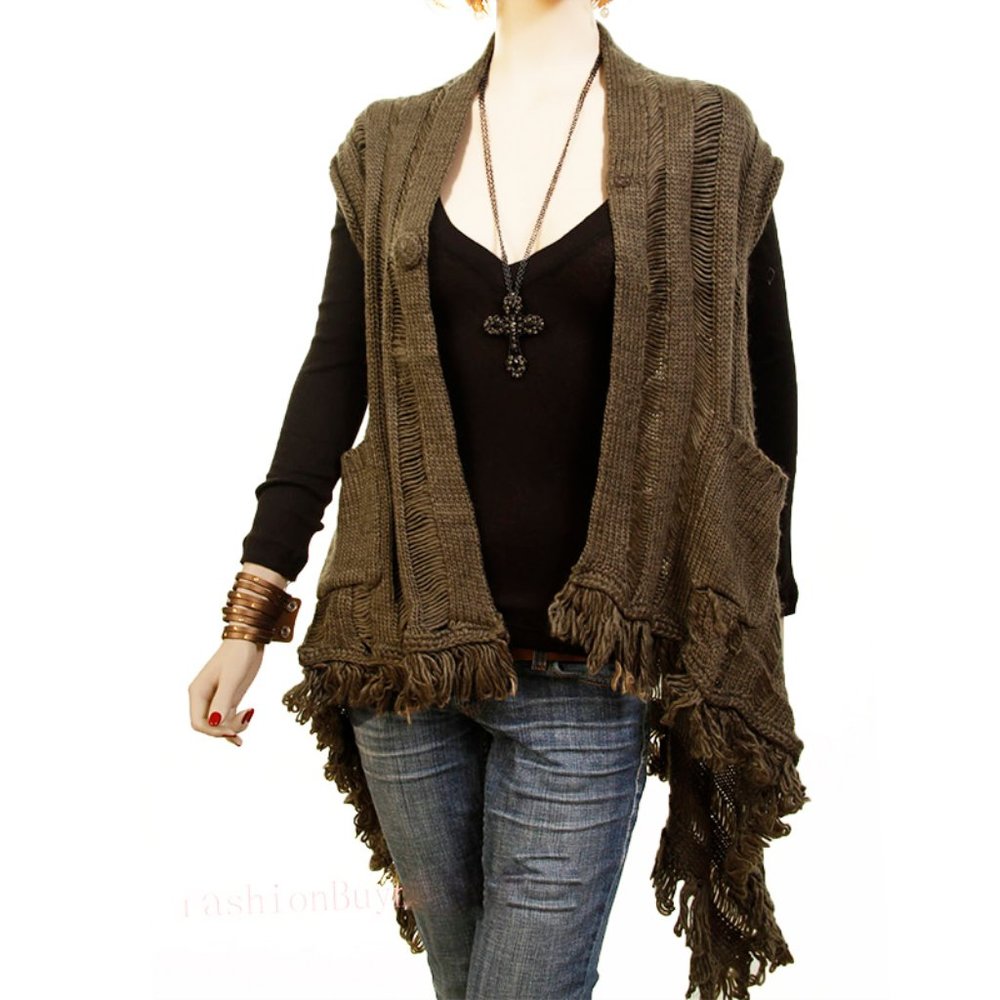 Olive Mohair Asymmetric Sweater Cardigan Top